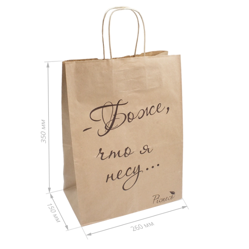 товар Бумажный крафт пакет с кручеными ручками, 260*150*350 мм KPK026-OMG